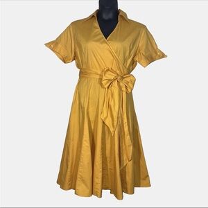 Sandro shirt dress 18 faux wrap cotton blend stretch 
midi a line marigold